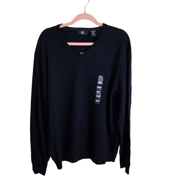 Calvin Klein NWT *Flaw Navy Extra Fine Merino Wool V Neck Navy Sweater Size XXL - Picture 2 of 7